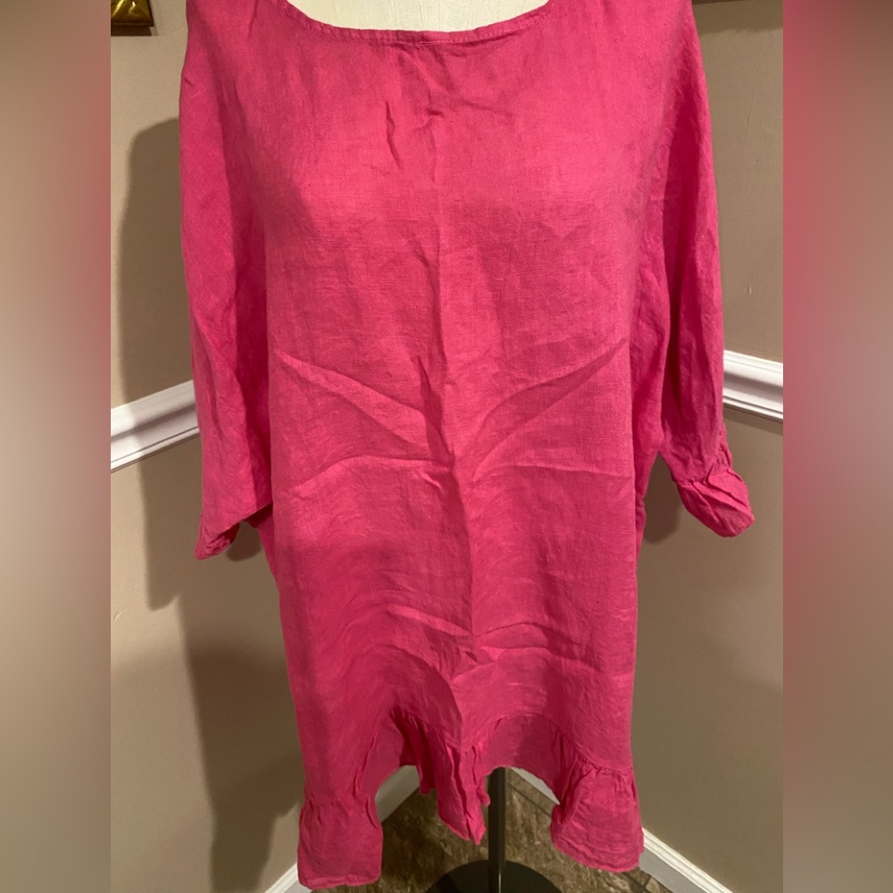 Coverup Dress Hot Pink linen like 
Flair sleeve